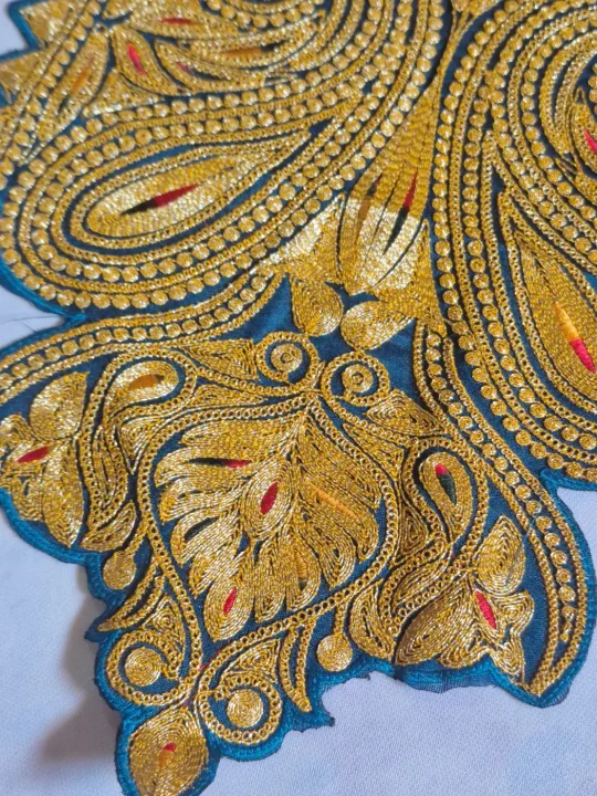 Zoon Teal Blue Kashmiri Long Neck Tilla Patch Set with 4 Patches - Image 2
