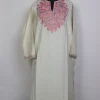 White Cashmilon Aari Embroidered Kashmiri Pheran