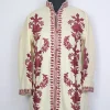 White Kashmiri Huda Cashmilon Wool Short Aari Embroidery Coat