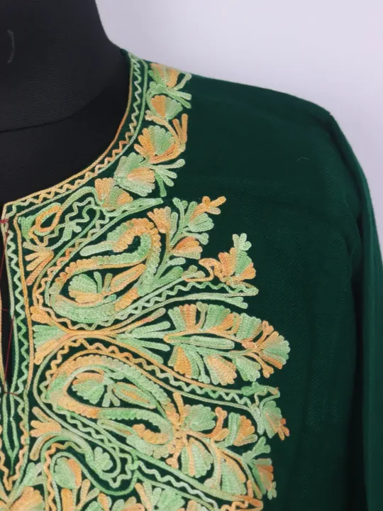 Yasmin Green Aari Embroidered Cashmilon Kashmiri Pheran - Image 3