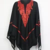Kashmiri Hand Aari Embroidered Wool Poncho Black Samarah