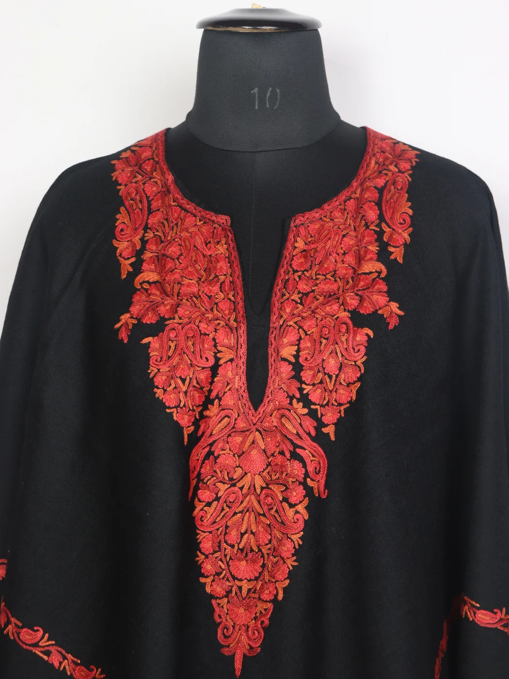 Kashmiri Hand Aari Embroidered Wool Poncho Black Samarah - Image 2