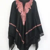 Kashmiri Wool Hand Aari Embroidered Poncho Black Zareefa
