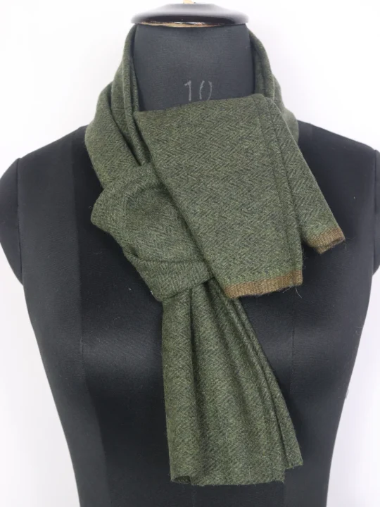 Handloom Tweed Kashmir Unisex Muffler Olive Green Zaid - Image 3