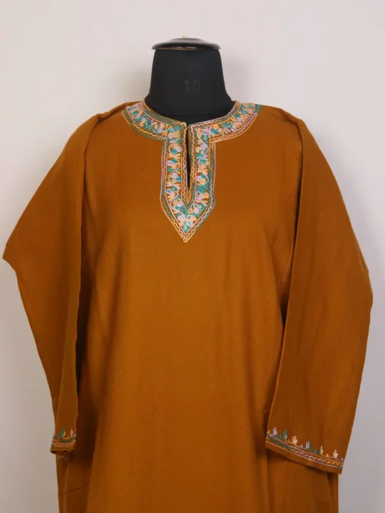 Mustard Kashmiri Pheran Cashmilon Aari Embroidered - Image 2