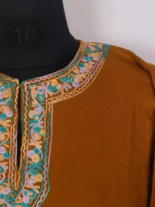 Mustard Kashmiri Pheran Cashmilon Aari Embroidered - Image 3
