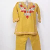 Zarmeen Mustard Kashmiri Girls 2pc Pheran Set With Aari Work In Cashmilon Wool (1 to 2Y)