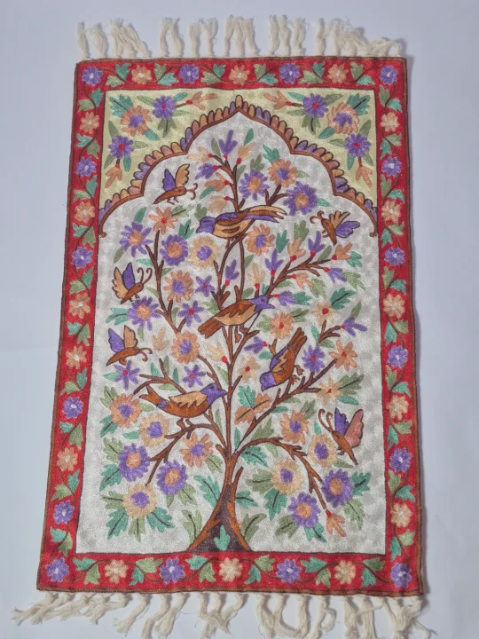 Handmade Kashmiri Rug In Silk Thread Chain Stitch | Muntazir | 3x2Ft