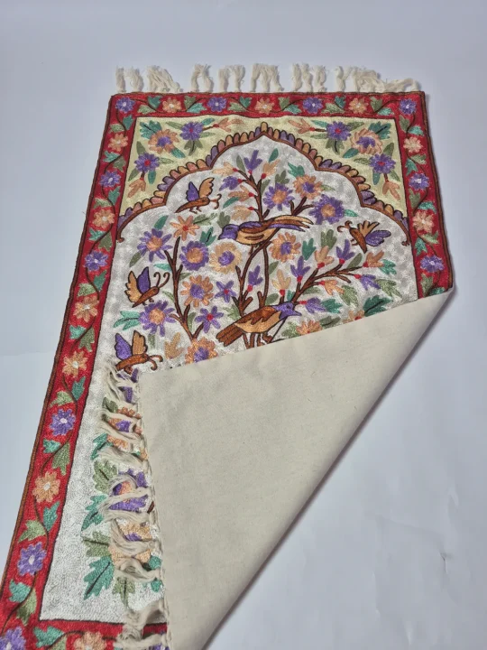 Handmade Kashmiri Rug In Silk Thread Chain Stitch | Muntazir | 3x2Ft - Image 3