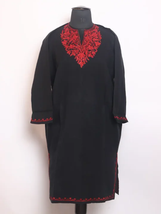 Zartaj Kashmiri Girls Pheran in Black Cashmilon Wool with Aari Work