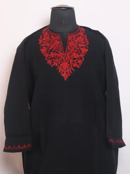 Zartaj Kashmiri Girls Pheran in Black Cashmilon Wool with Aari Work - Image 2