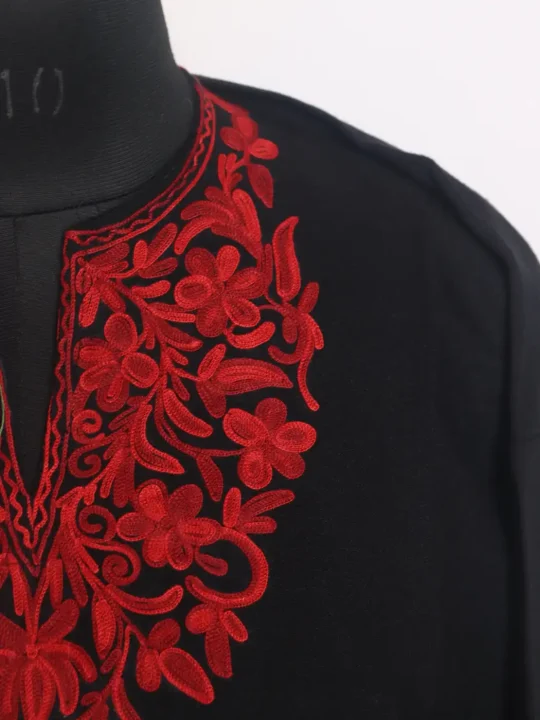 Zartaj Kashmiri Girls Pheran in Black Cashmilon Wool with Aari Work - Image 3