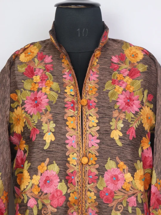 Zavian Short Silk Kashmiri Coat Aari Embroidered - Image 2