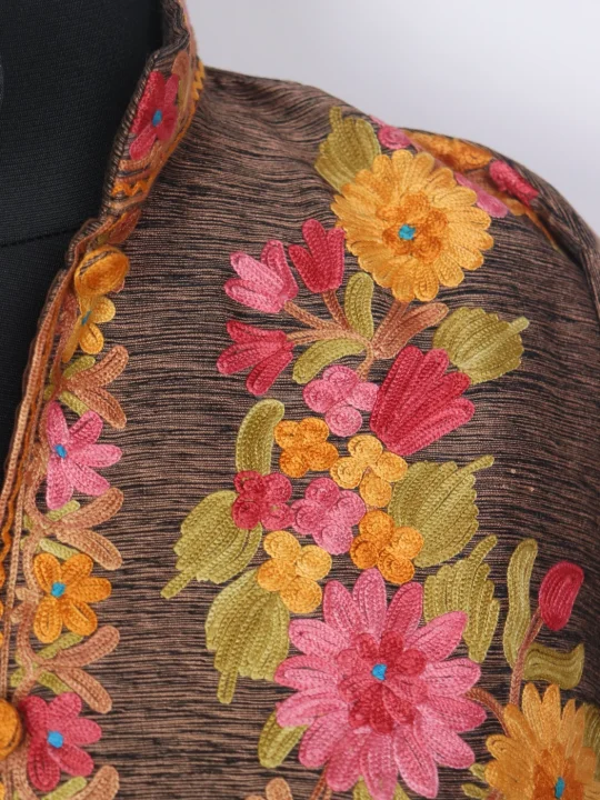 Zavian Short Silk Kashmiri Coat Aari Embroidered - Image 3