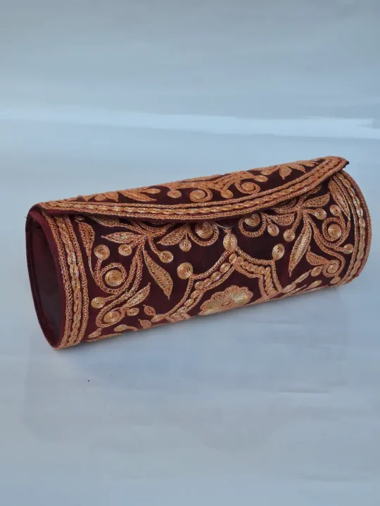 Zayana Maroon Kashmiri Tilla Clutch Bag