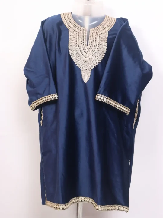 Zeba Navy Blue Kashmiri Girls Pheran In Holland Velvet With Zari Tilla Work (6 to 7Y)