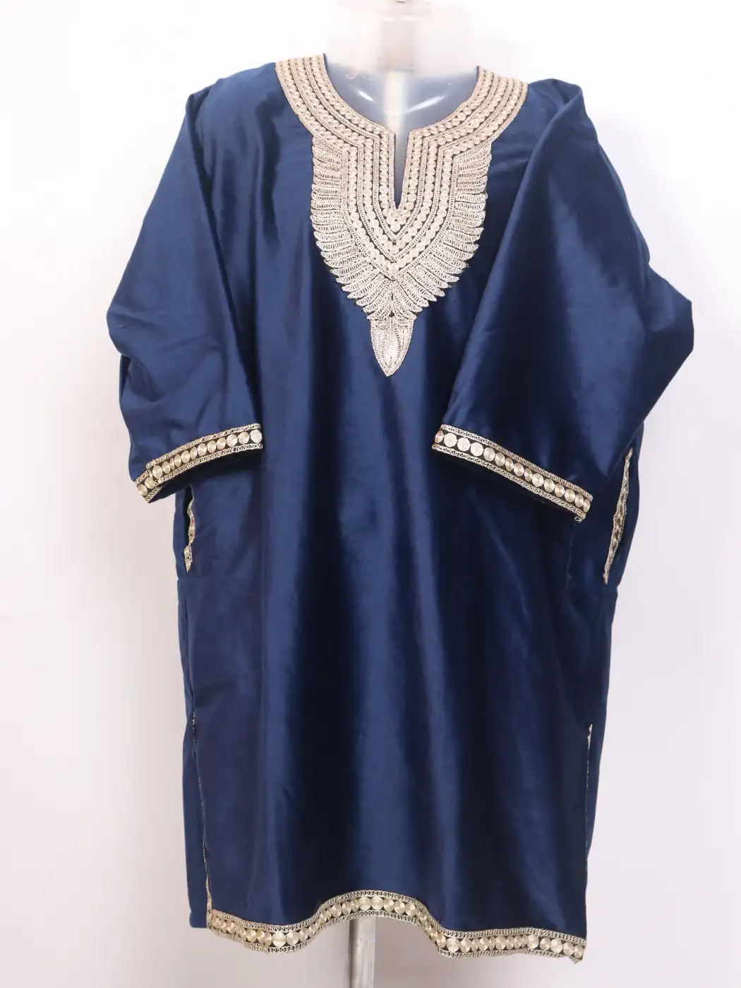 Zeba Navy Blue Kashmiri Girls Pheran In Holland Velvet With Zari Tilla Work (6 to 7Y)