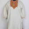 Zehra Kashmiri Girls Pheran in White Cashmilon Wool with Aari Work (7 to 8Y)
