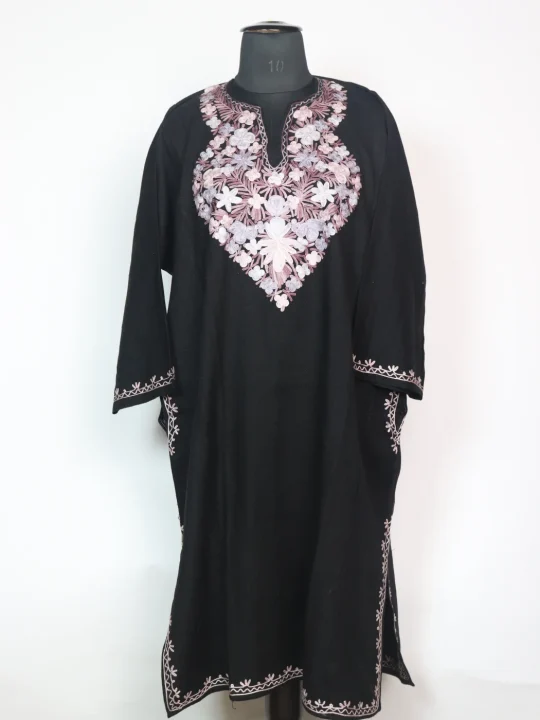 Kashmiri Pheran Black In Cashmilon Wool With Aari Embroidery | Zehra