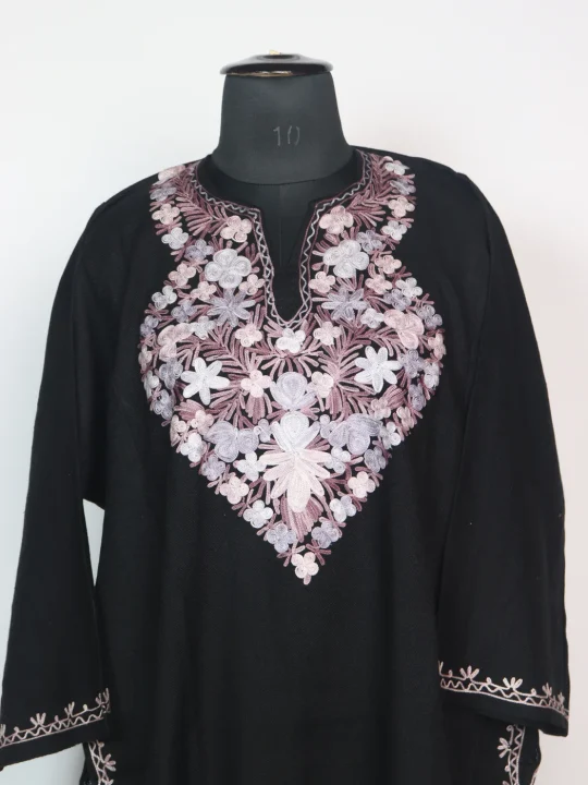 Kashmiri Pheran Black In Cashmilon Wool With Aari Embroidery | Zehra - Image 2