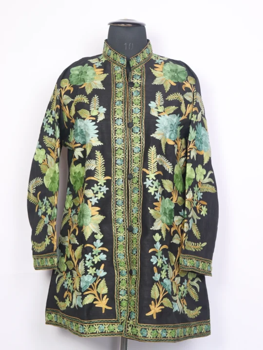 Zohain Black Silk Kashmiri Aari Embroidered Short Coat