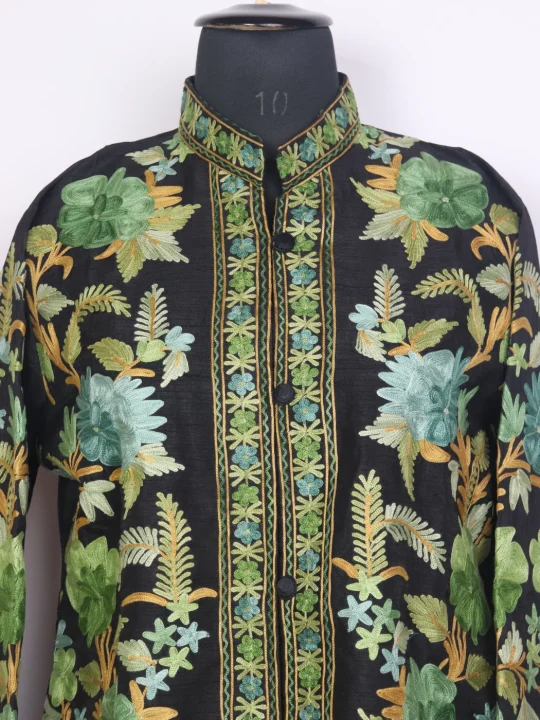 Zohain Black Silk Kashmiri Aari Embroidered Short Coat - Image 2
