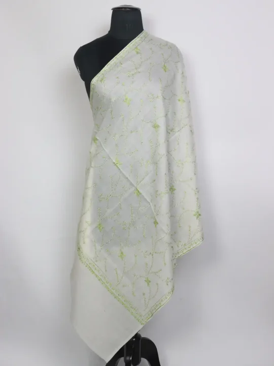 Zohra Kashmiri Hand Sozni Embroidery Stole White