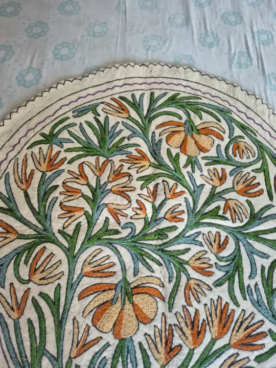 Zoon Dara Botanical Wool Namda with Green Foliage and Saffron Floral Motifs – 4x4 Feet - Image 4