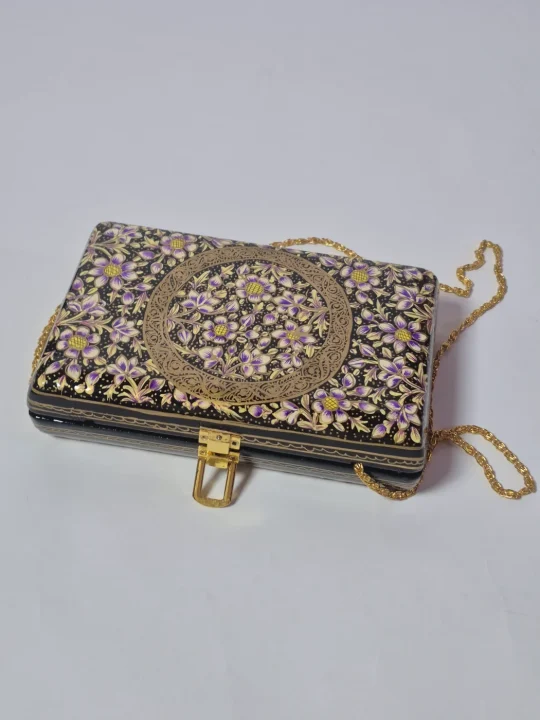 Zooni Black Kashmiri Paper Mache Clutch Bag