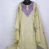 Zulaikha Cream White Kashmiri 3pc Hand Sozni Paper Machie Style Pheran Set in Raffal Wool