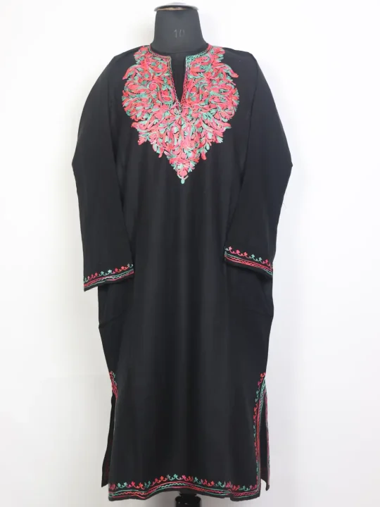 Zunair Black Kashmiri Aari Embroidered Cashmilon Wool Pheran