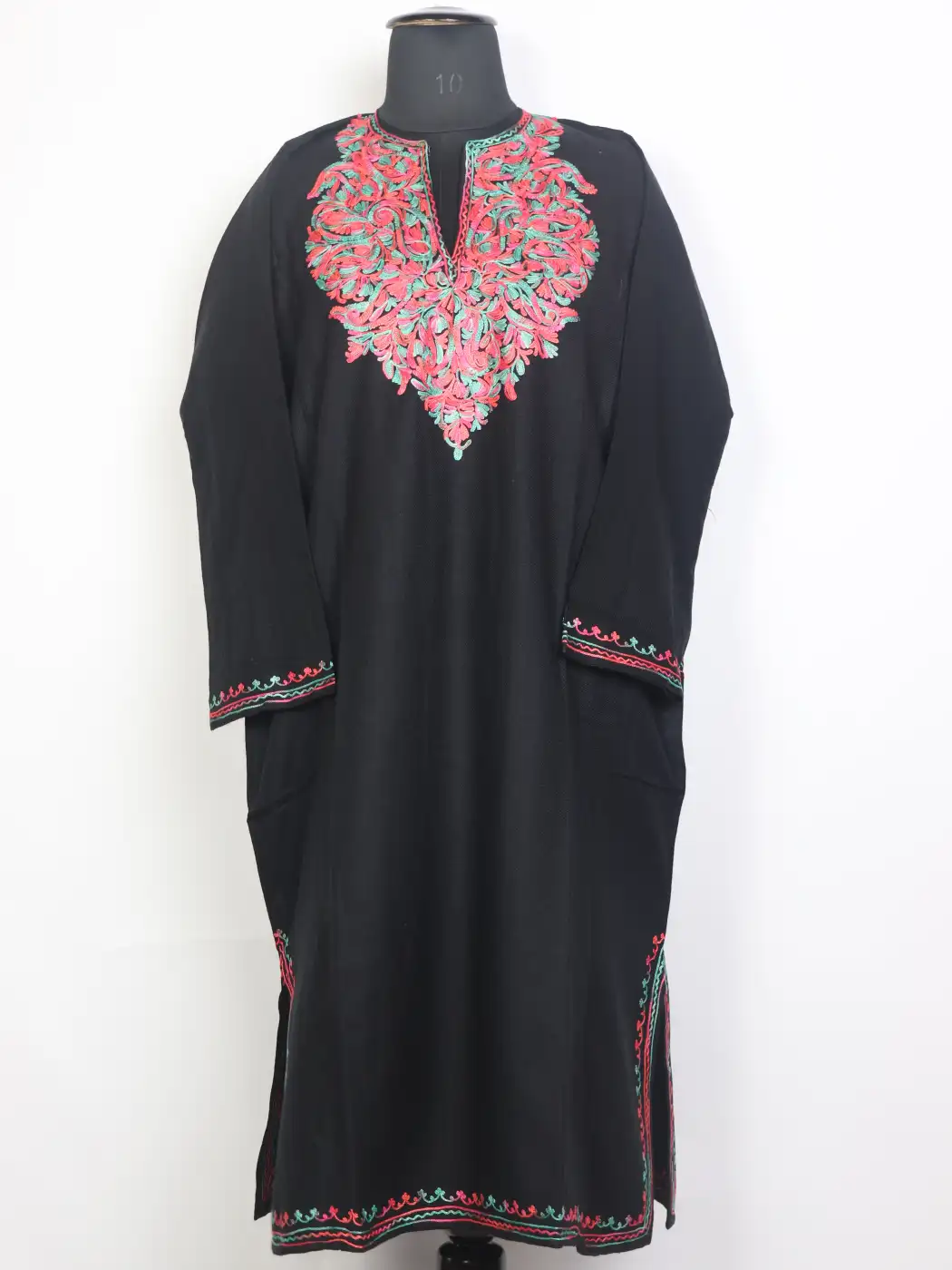 Zunair Black Kashmiri Aari Embroidered Cashmilon Wool Pheran
