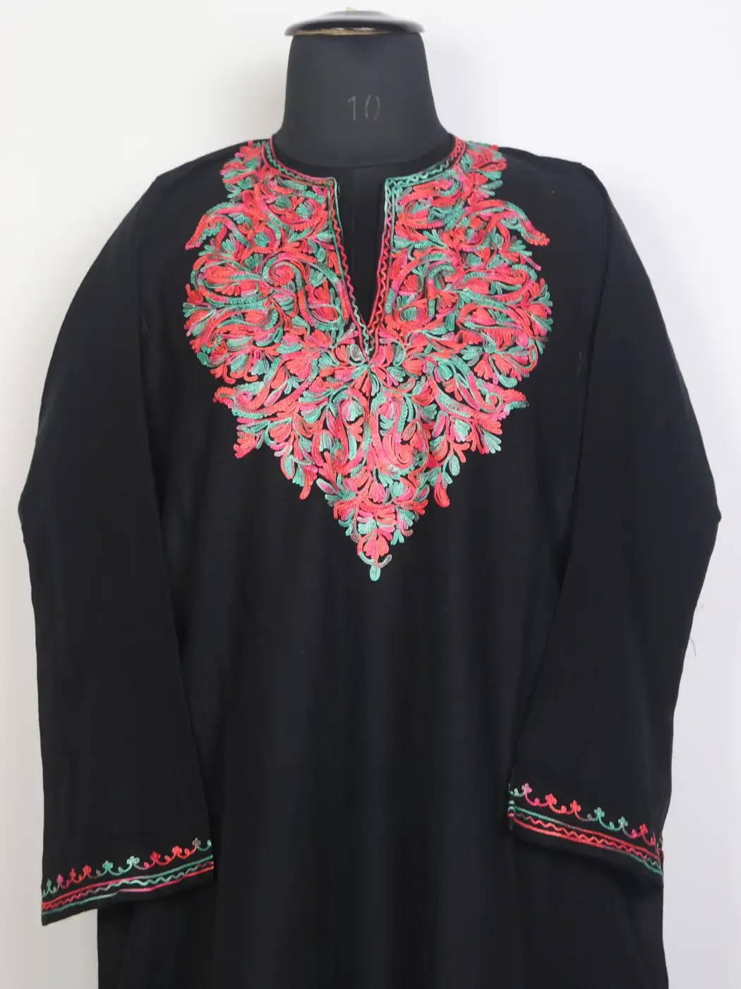 Zunair Black Kashmiri Aari Embroidered Cashmilon Wool Pheran - Image 2
