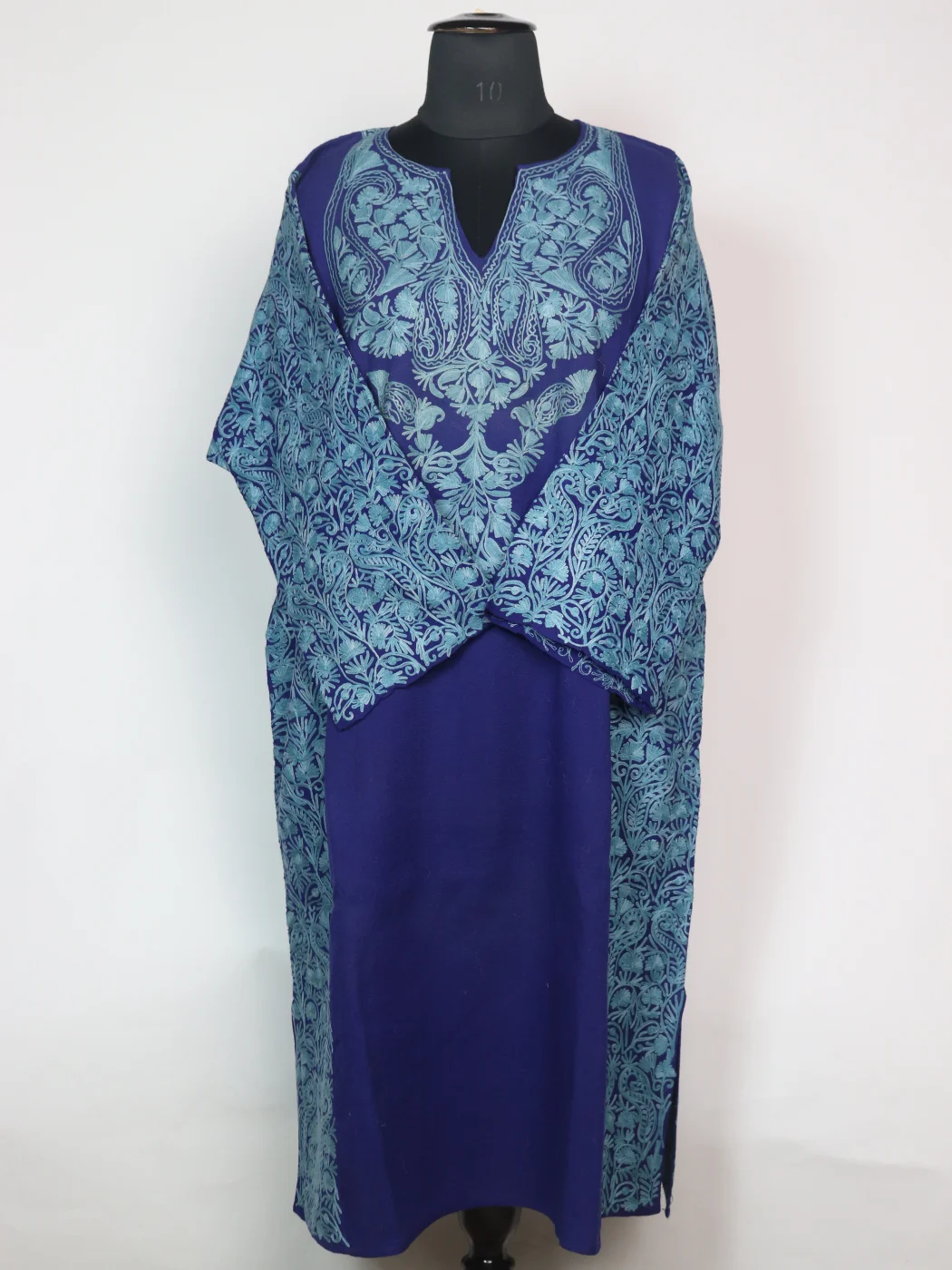 Mahrukh Kashmiri Pheran In Raffal Wool With Aari Embroidry | Blue