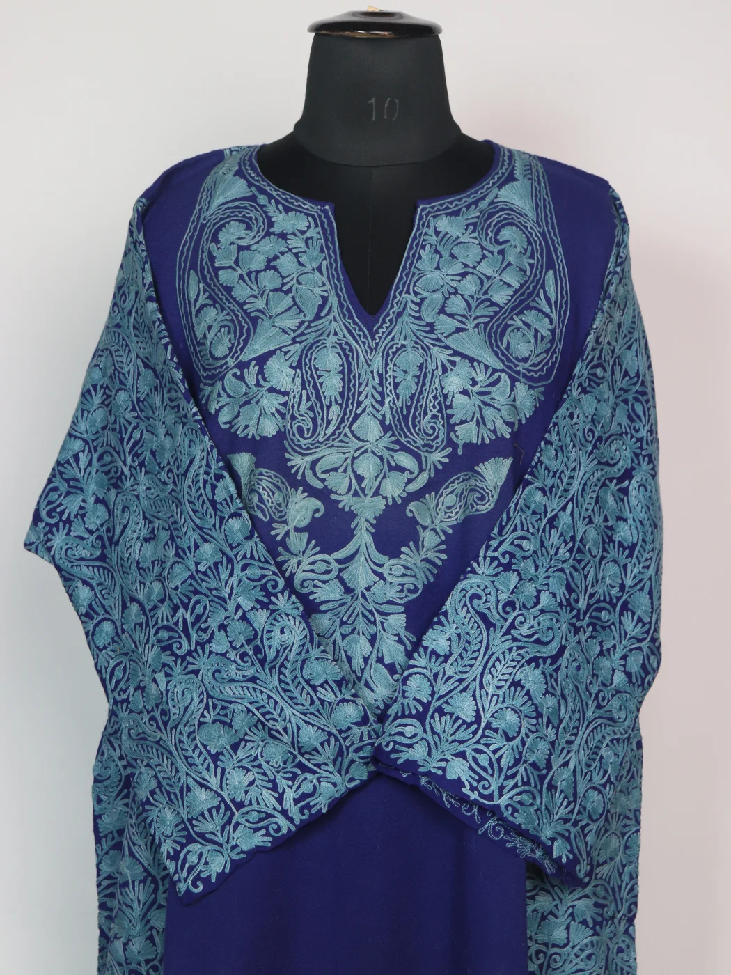 Mahrukh Kashmiri Pheran In Raffal Wool With Aari Embroidry | Blue - Image 3