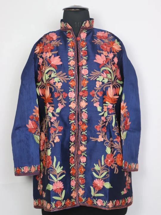 Huzaifah Kashmiri Silk Short Aari Work Coat