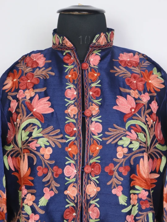 Huzaifah Kashmiri Silk Short Aari Work Coat - Image 2