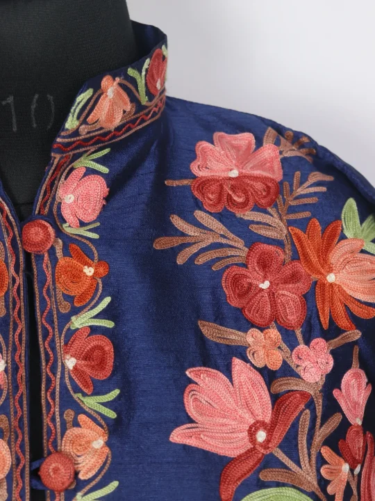 Huzaifah Kashmiri Silk Short Aari Work Coat - Image 3