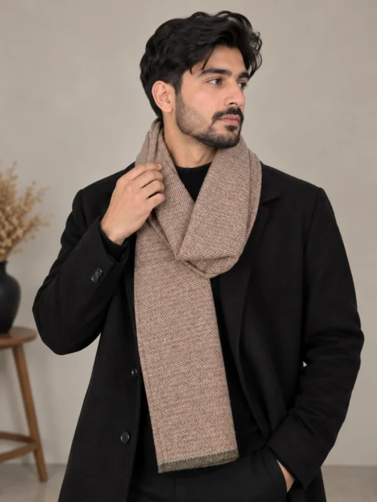 Beige Kashmiri Handloom Tweed Unisex Muffler Zehraan