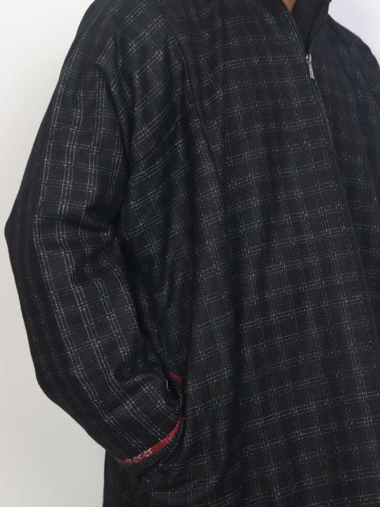 Kashmiri Black Check Tweed Pheran for Men | Gulmarg - Image 3