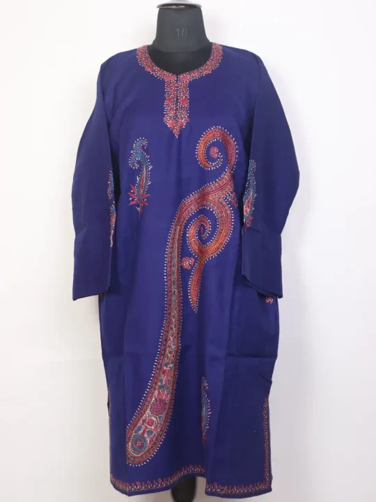Blue Kashmiri Pheran Aafiya with Hand Sozni Work in Raffal Wool