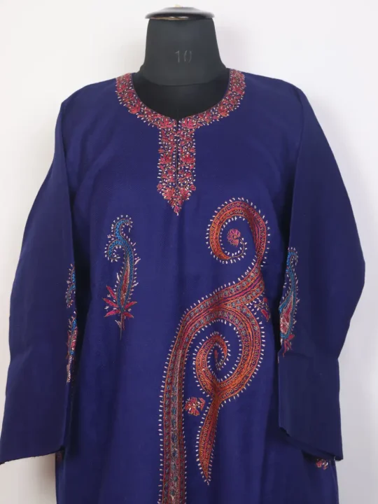 Blue Kashmiri Pheran Aafiya with Hand Sozni Work in Raffal Wool - Image 2