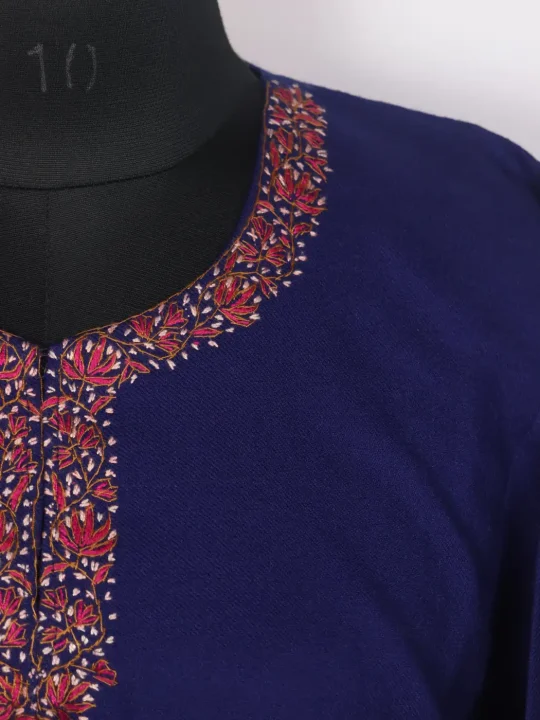 Blue Kashmiri Pheran Aafiya with Hand Sozni Work in Raffal Wool - Image 3