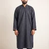 Kashmiri Tweed Pheran for Men Sarmad Navy Blue Check Pattern