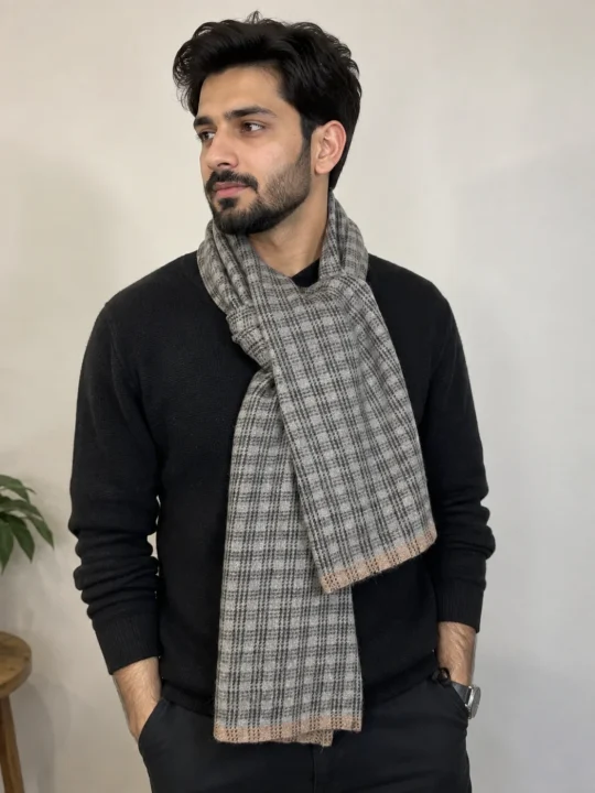 Grey Kashmiri Handloom Tweed Unisex Danish Muffler