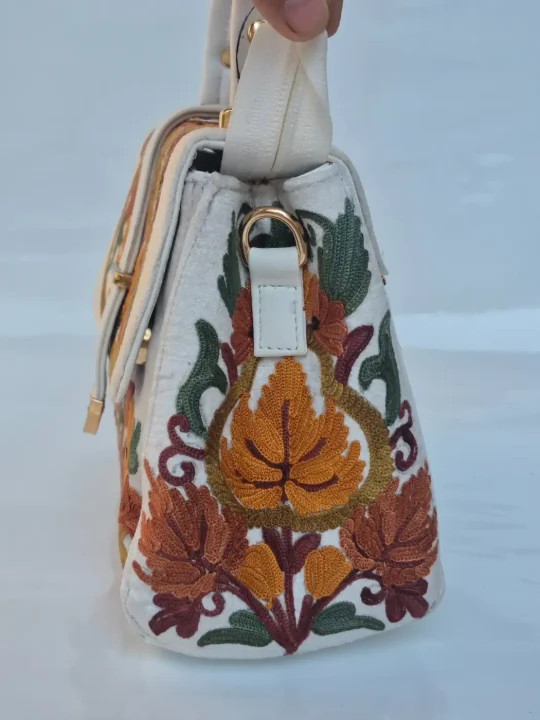 Farida Kashmiri White Handbag with Aari Embroidery - Image 2