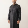 Kashmiri Black Check Tweed Pheran for Men | Gulmarg