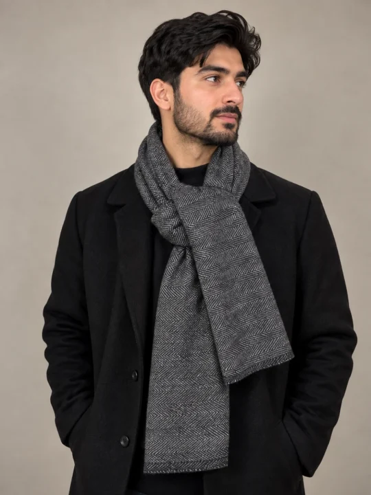 Kashmiri Handloom Tweed Unisex Grey Muffler Fahad