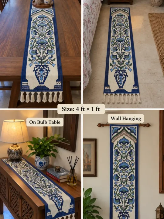 Gulmarg Kashmiri Handmade Silk Thread Chain Stitch Embroidery Runner 4*1ft - Image 2