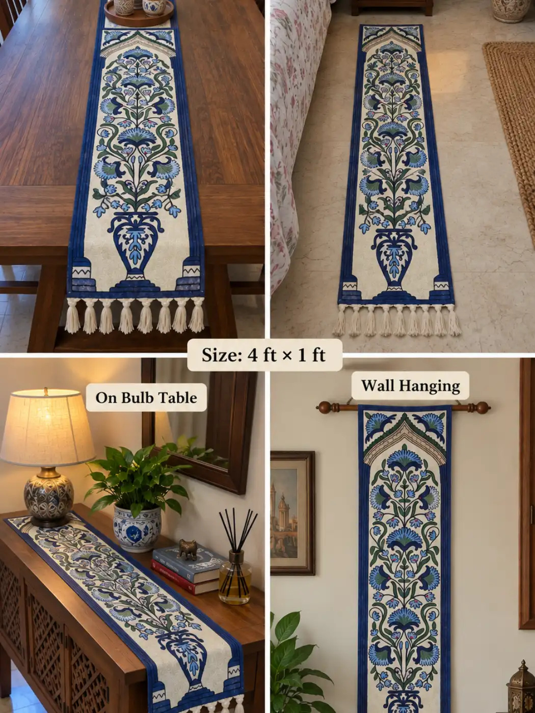 Gulmarg Kashmiri Handmade Silk Thread Chain Stitch Embroidery Runner 4*1ft - Image 2